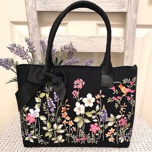 Talbots Whimsical Black Garden Floral Purse